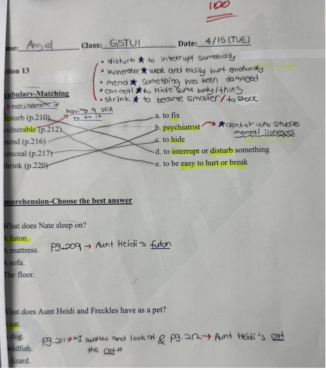 Novel Homework Example